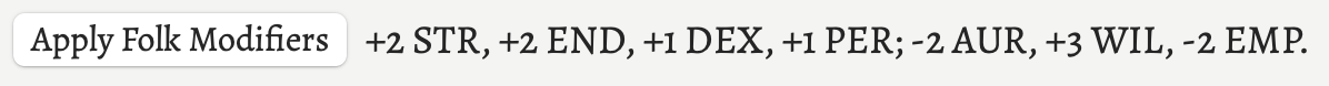 Attributes modifiers for a kúzhai character.