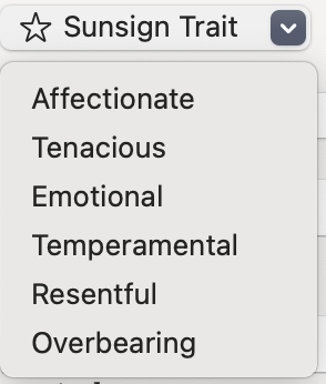 The birth section of a new character creation window showing the sunsing traits for Masara.
