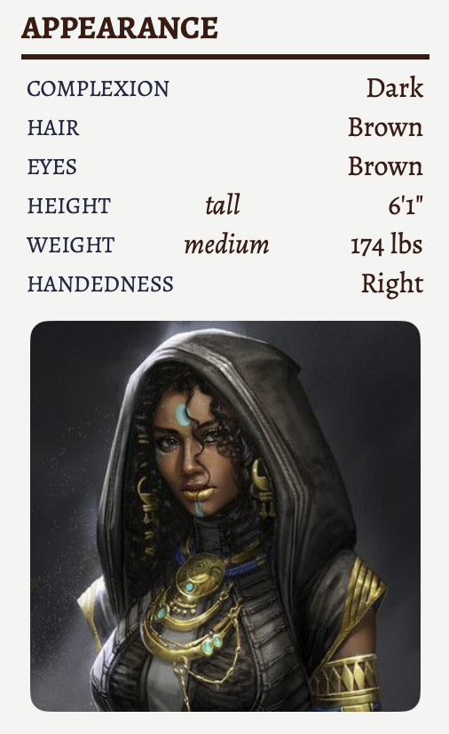 The appearance window with Hildegard loaded, after editing.