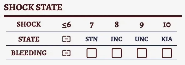 The shock state section of the character sheet.