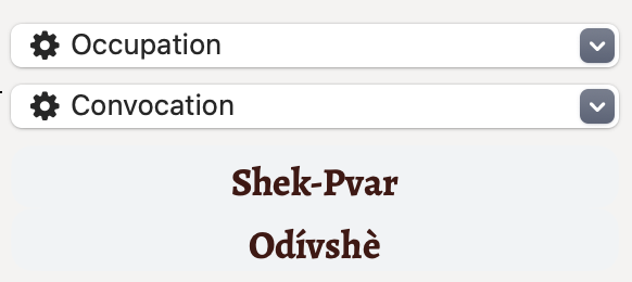 The skills development occupation showing Odívshè Shèk-Pvâr.