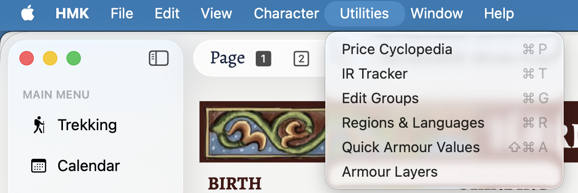 A view of the Utilities menu