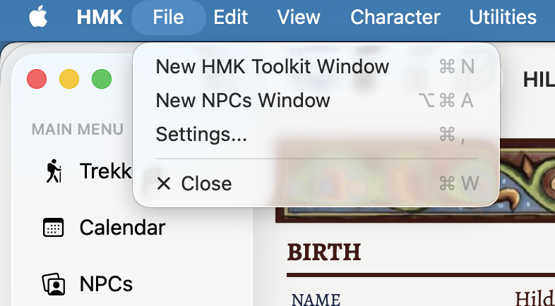 A view of the File menu.