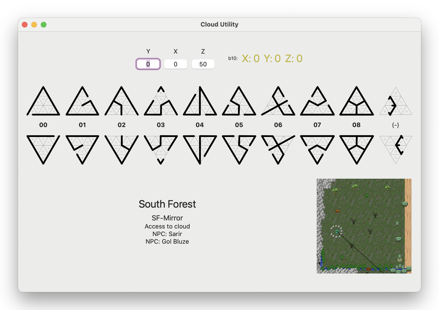The cloud utility showing the various numbers in the Trinary script as well as well as the snell it is in
