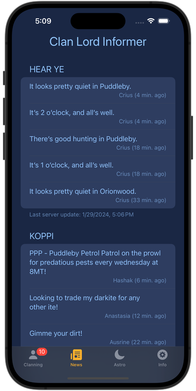 Image of the 'news' tab of the application.
