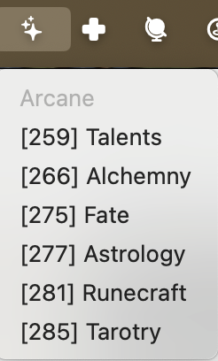 The Arcane menu.