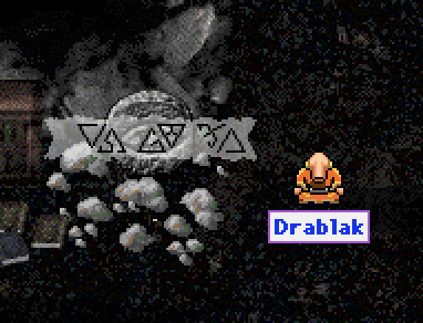 Drablak sitting near the Cloud Control Room aparatus that give the current location in Trinary