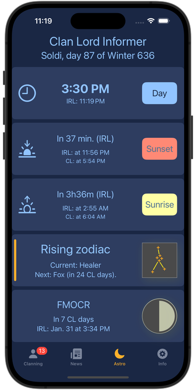 Image of the 'astro' tab of the application.
