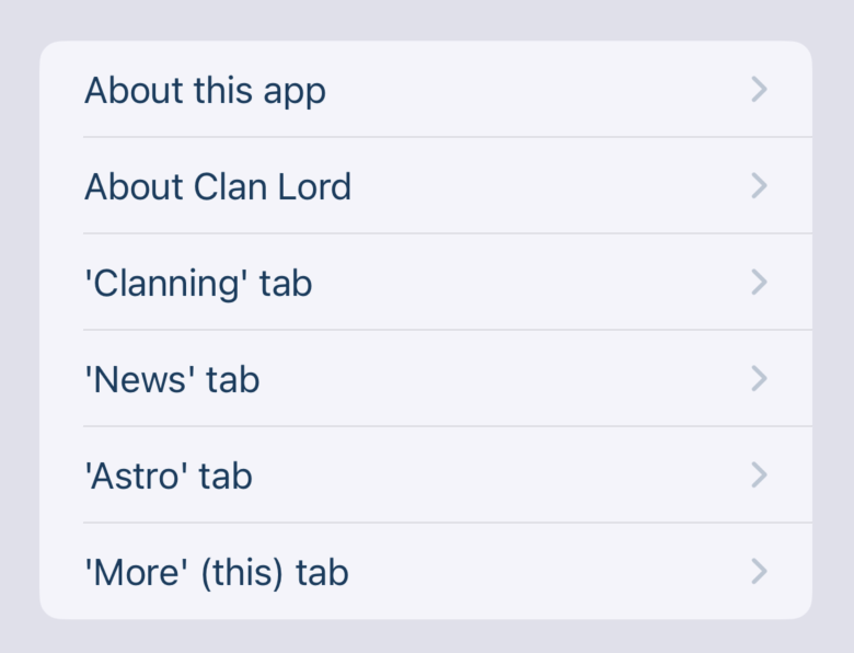 The help/information section