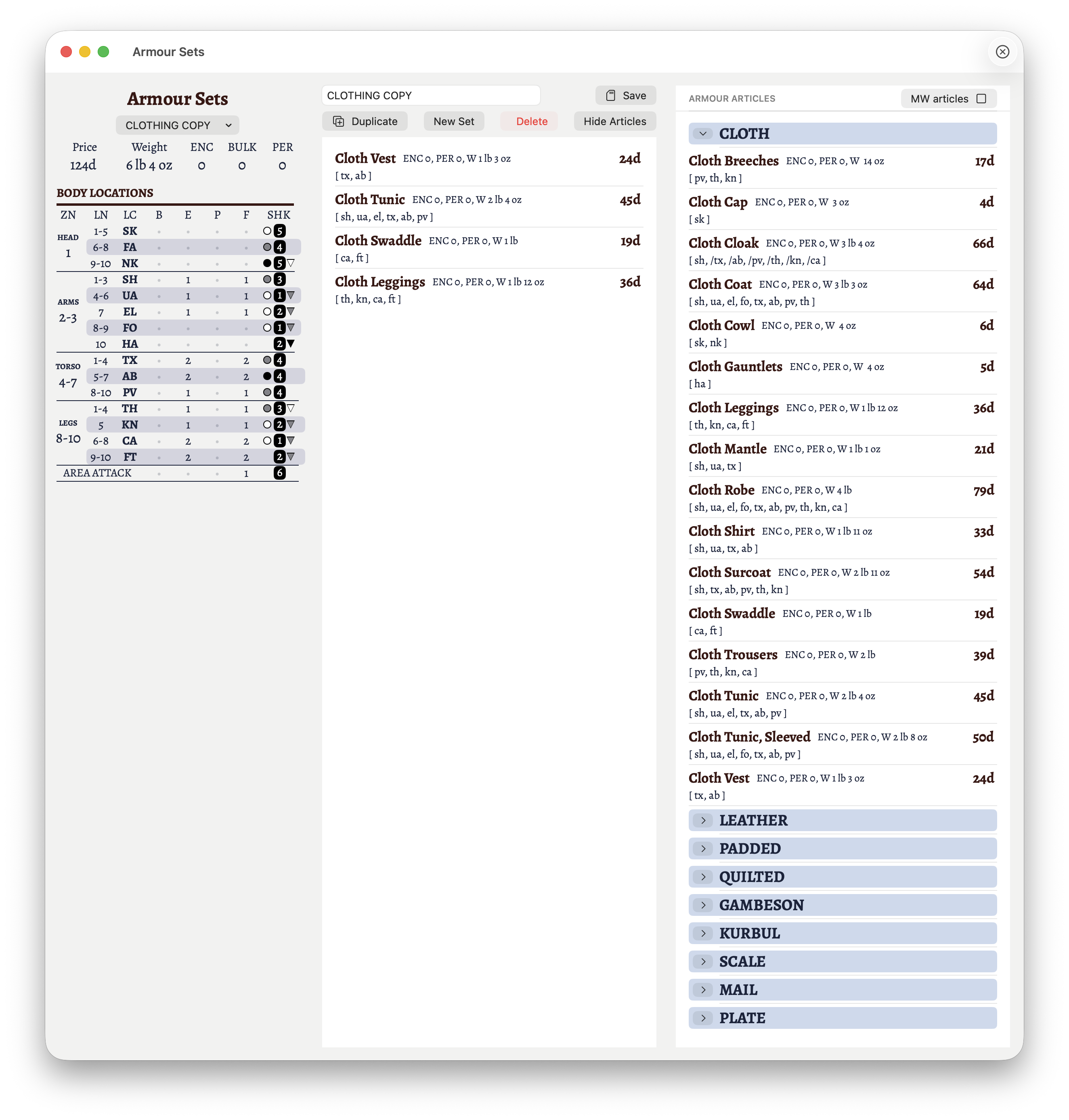 A copy of the 'Clothing' armour set with the editor open and the breeches replaced with leggings.