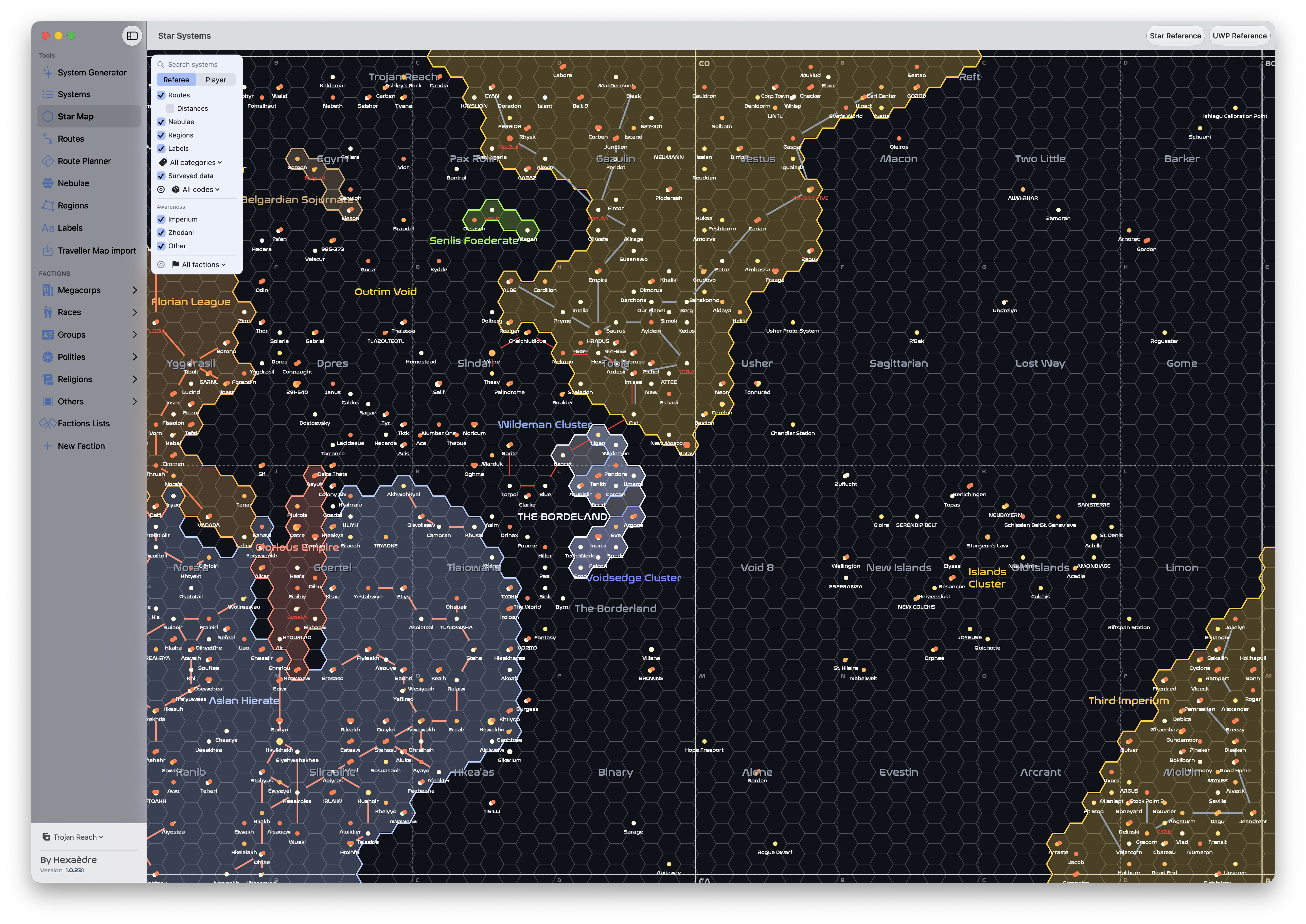 The Bordeland region of the Third Imperium and its surroundings.