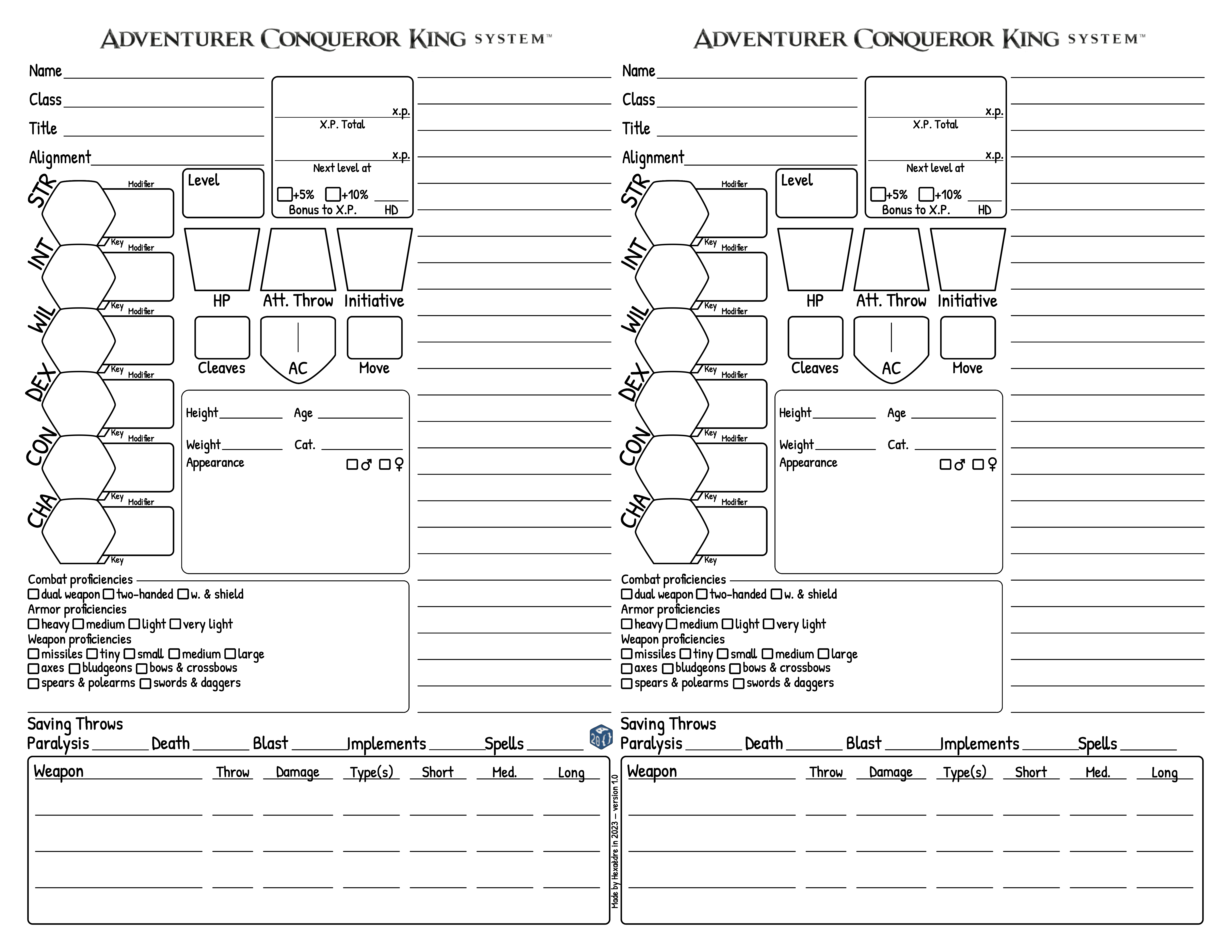 Henchman Sheet for ACKS II
