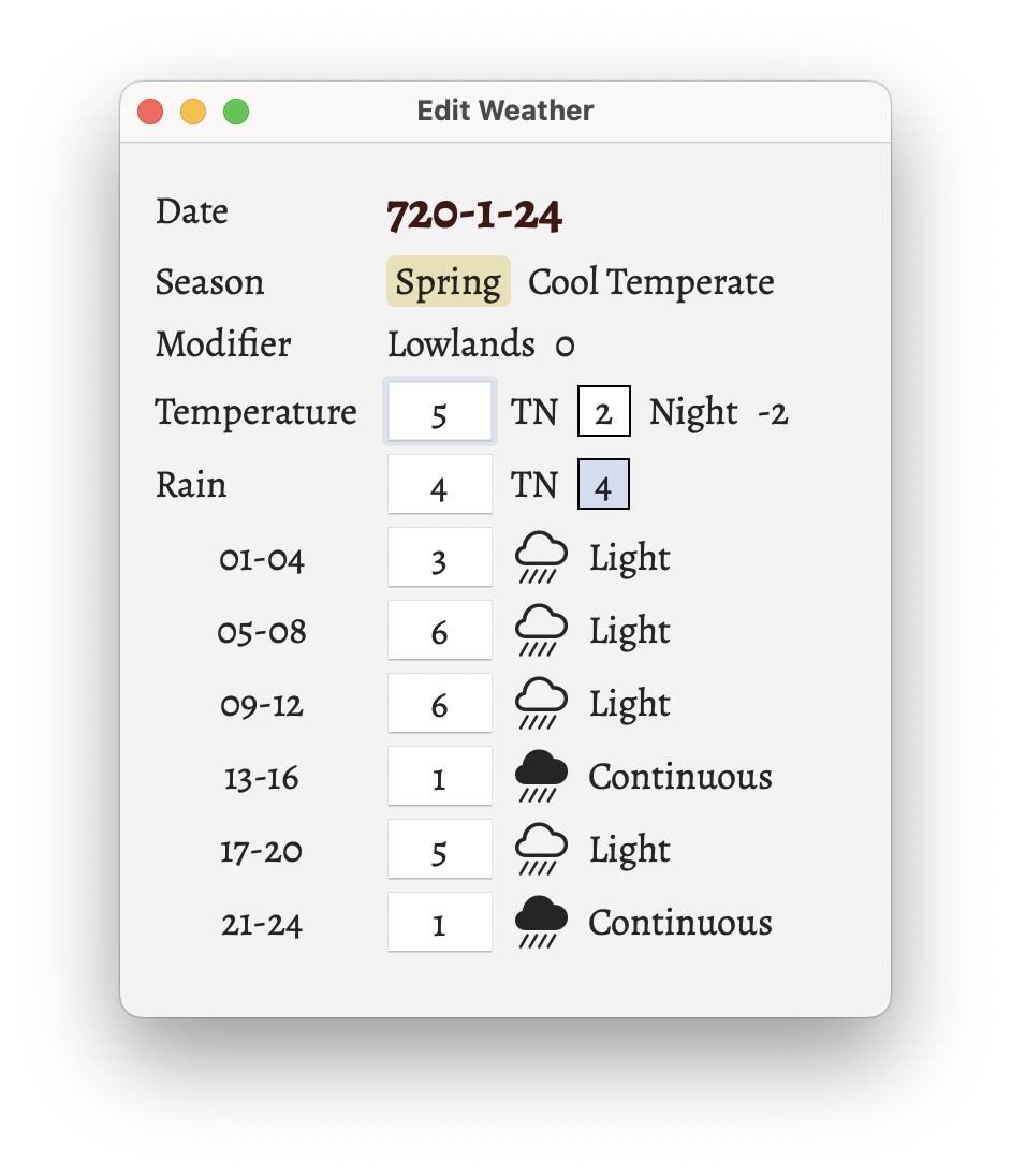 The Edit Weather window.
