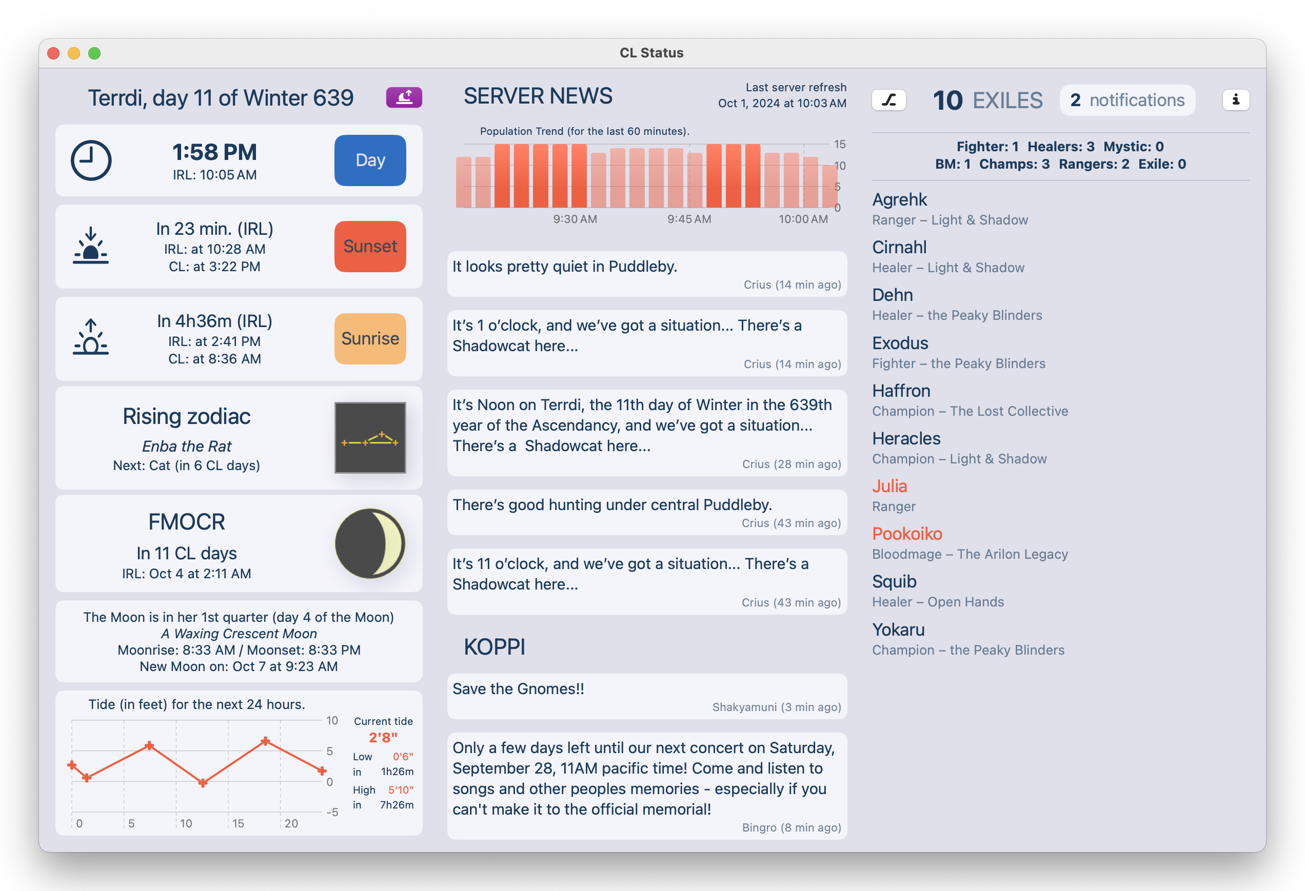 A screenshot of the main 'CL Status' window of my Trinary macOS application