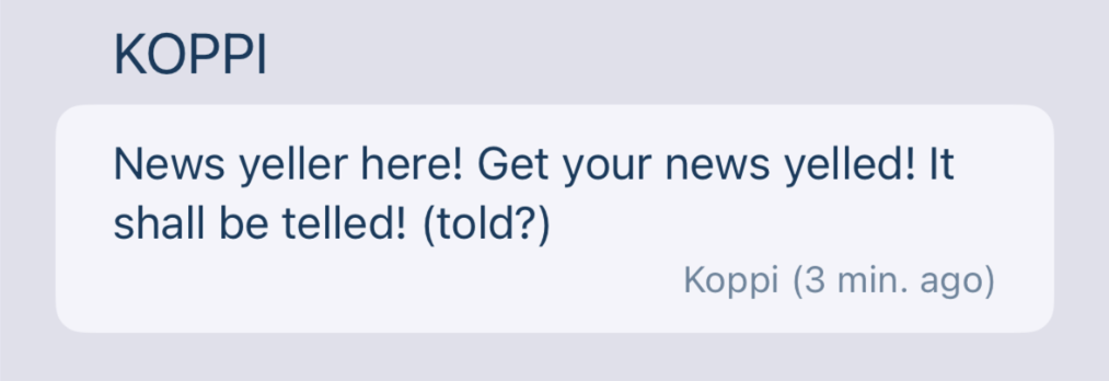 Example of Koppi messages
