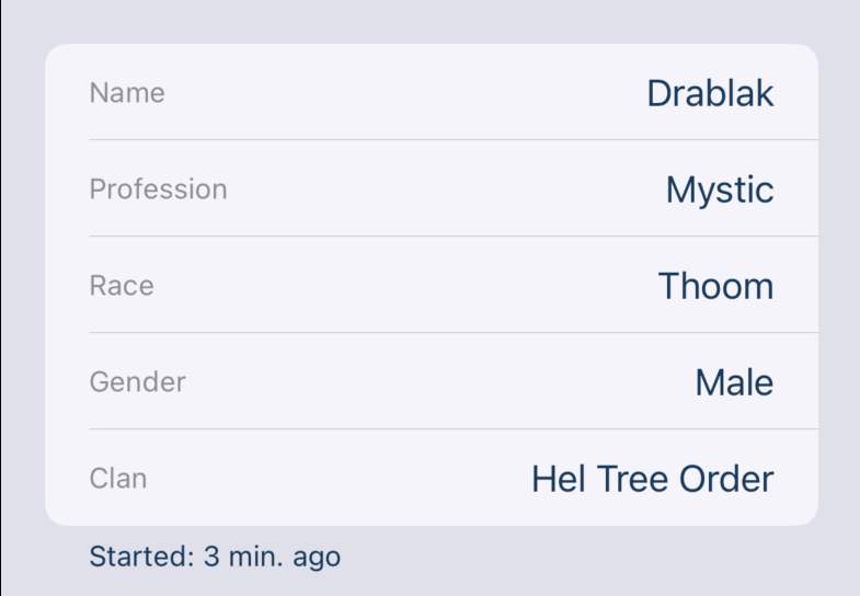 Example of an exile's detailed view top section