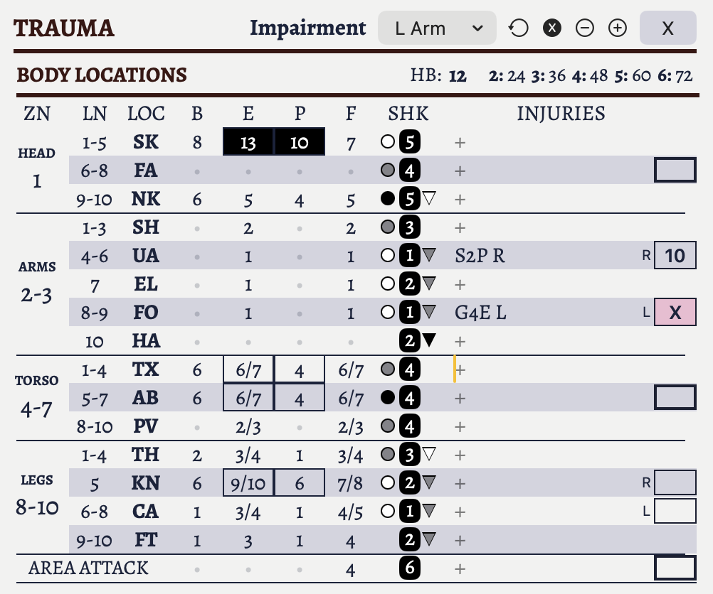 A skill roll test for the Folklore test. We see that this skill has a +3 bonus from a blessing. The roll was 69, making this a failure. If this was a Skill Value test the resulting SV would be 5.