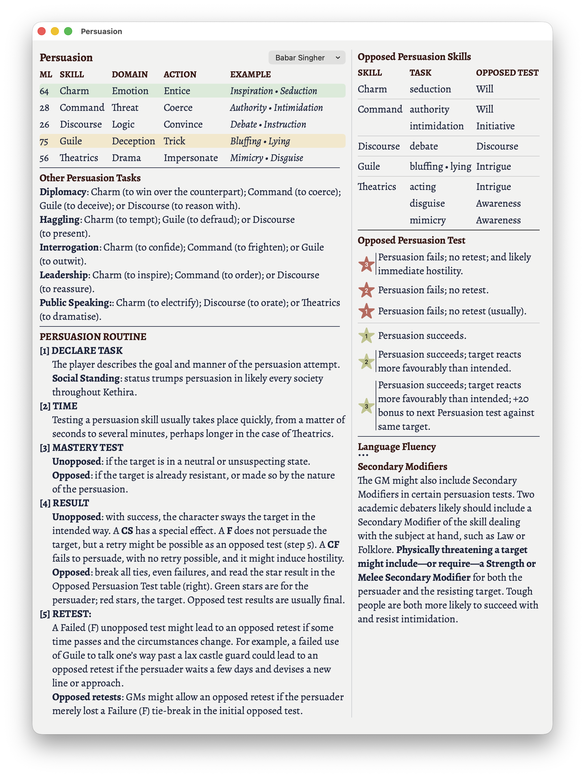 persuasion panel with Babr selected.